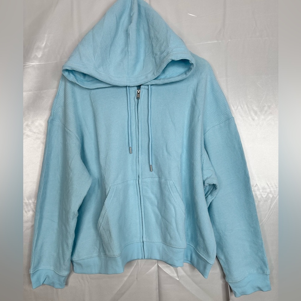 Auden Light Blue Waffle Knit Hoodie & Shorts Set Plus 4X NWT - Picture 4 of 11